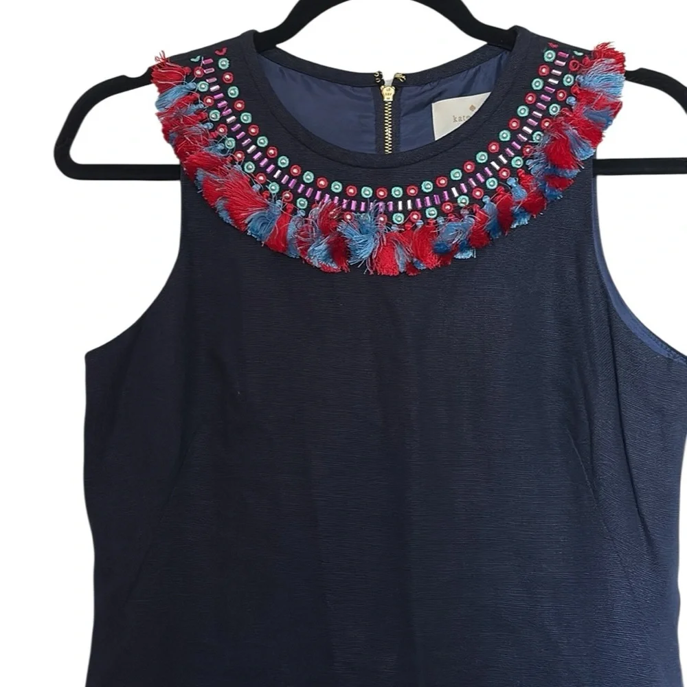 Kate Spade retail $498 New York Embroidered Tassel Beaded Dress Navy, 2
